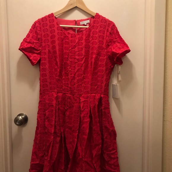 NWT 1. State Fit & Flare Pleated Dot Dress Barbie Hot Pink sz 10 - Picture 3 of 6